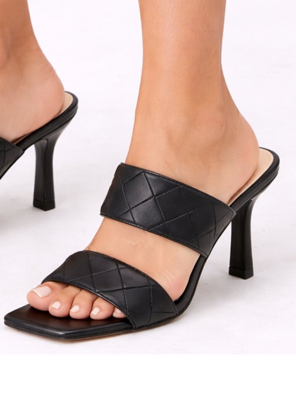 Vince Camuto Candia Black Quilted Two-Strap High Heel Slide